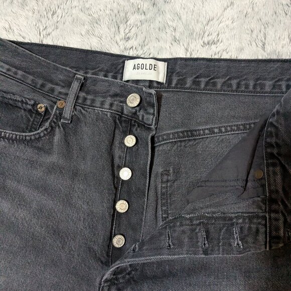 Agolde 90's Mid Rise Jeans Straight Leg Crop Cropped Black Gray Size 28 - Picture 2 of 7